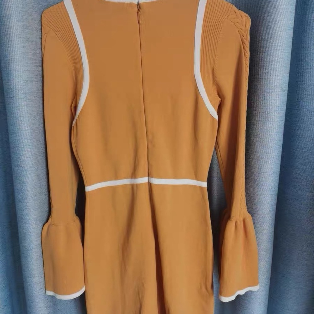 Alice McCall Mustard Long Sleeve Dress with White Trim - Picture 3 of 5